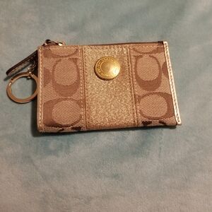 Coach Gold and Brown Card Holder Key Chain.